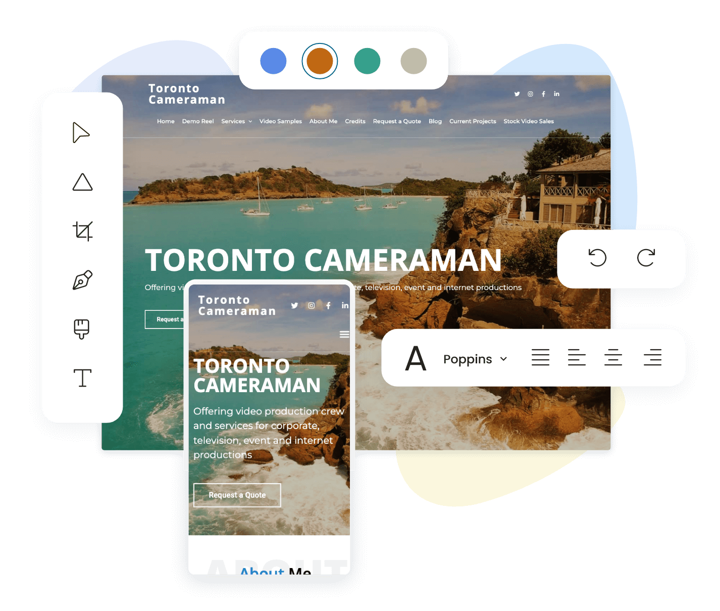 Webseiten-Design für Toronto Cameraman mit schlankem Layout, modernen Grafiken und benutzerfreundlicher Oberfläche.