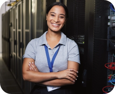 female customer support member smiling at the camera
